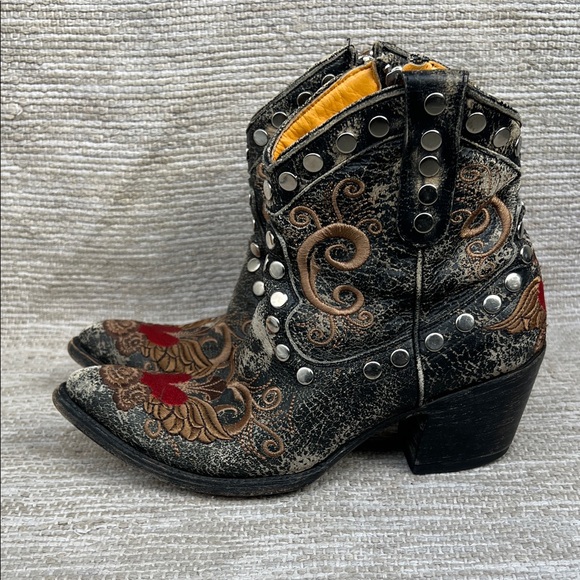 Old Gringo Little G Heart Crackle Distressed Leather Western Boots Size 7 - Picture 4 of 16